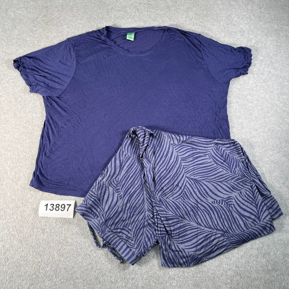 Honeydew Pajama Set Womens 2XL Blue Purple Leaf Print Stretch Loungewear Casual